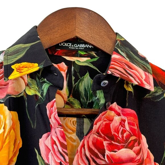 Dolce & Gabbana Fitted Long Sleeve Shirt Black Roses Print Handmade in Italy - Picture 5 of 11